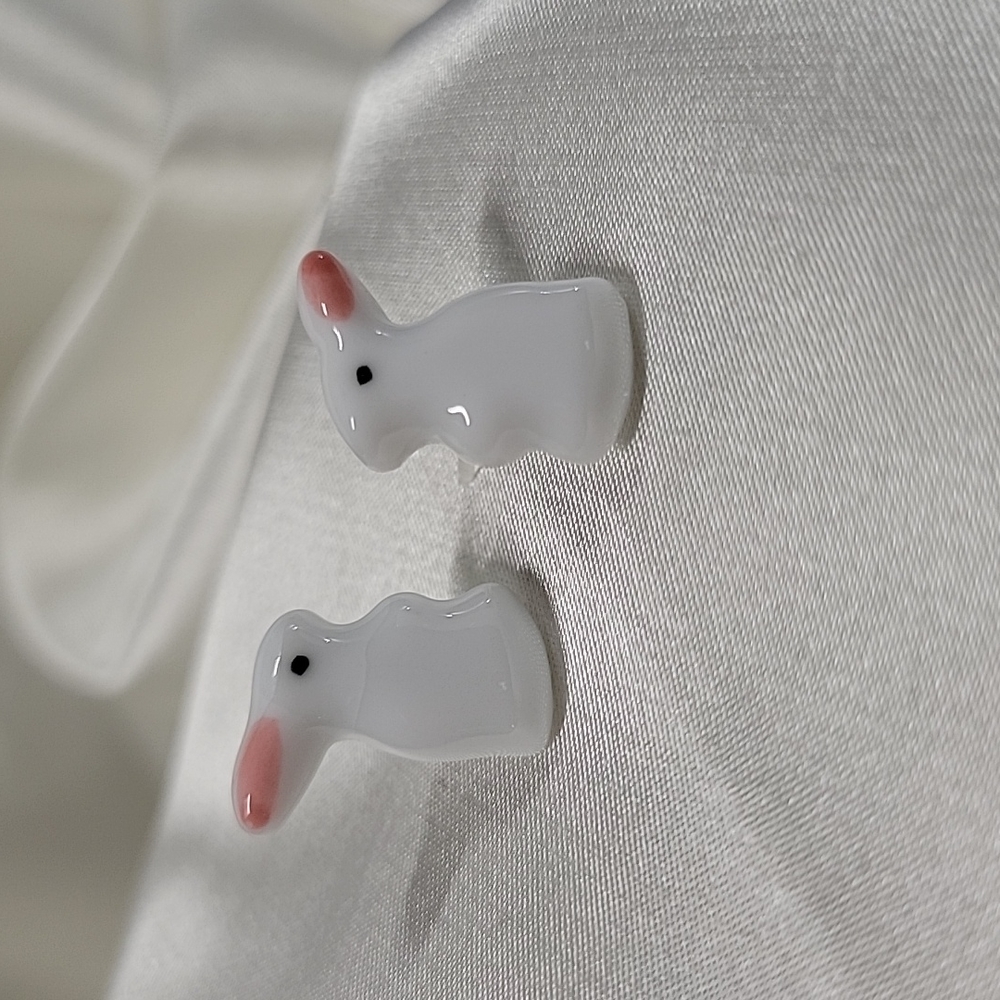 Ceramic Bunny Stud Earrings, metal free - Picture 2 of 7